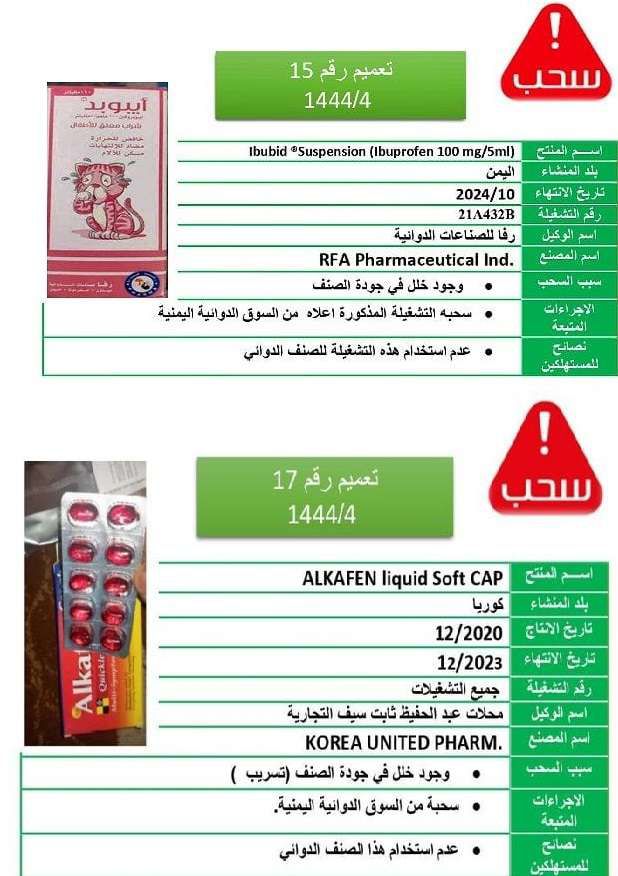 الهيئة العليا للادوية تحذر من هذه المنتجات الدوائية