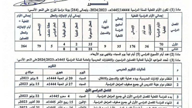 وزارة التربية تعلن بدء العام الدراسي الجديد في الرابع من محرم القادم